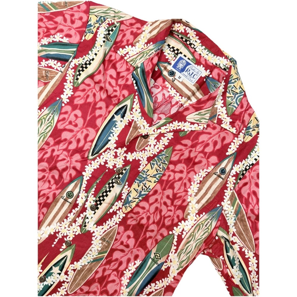 RJC Hawaii Aloha Shirt Medium Surfboard Floral Hawaiian Camp Shirt USA Made